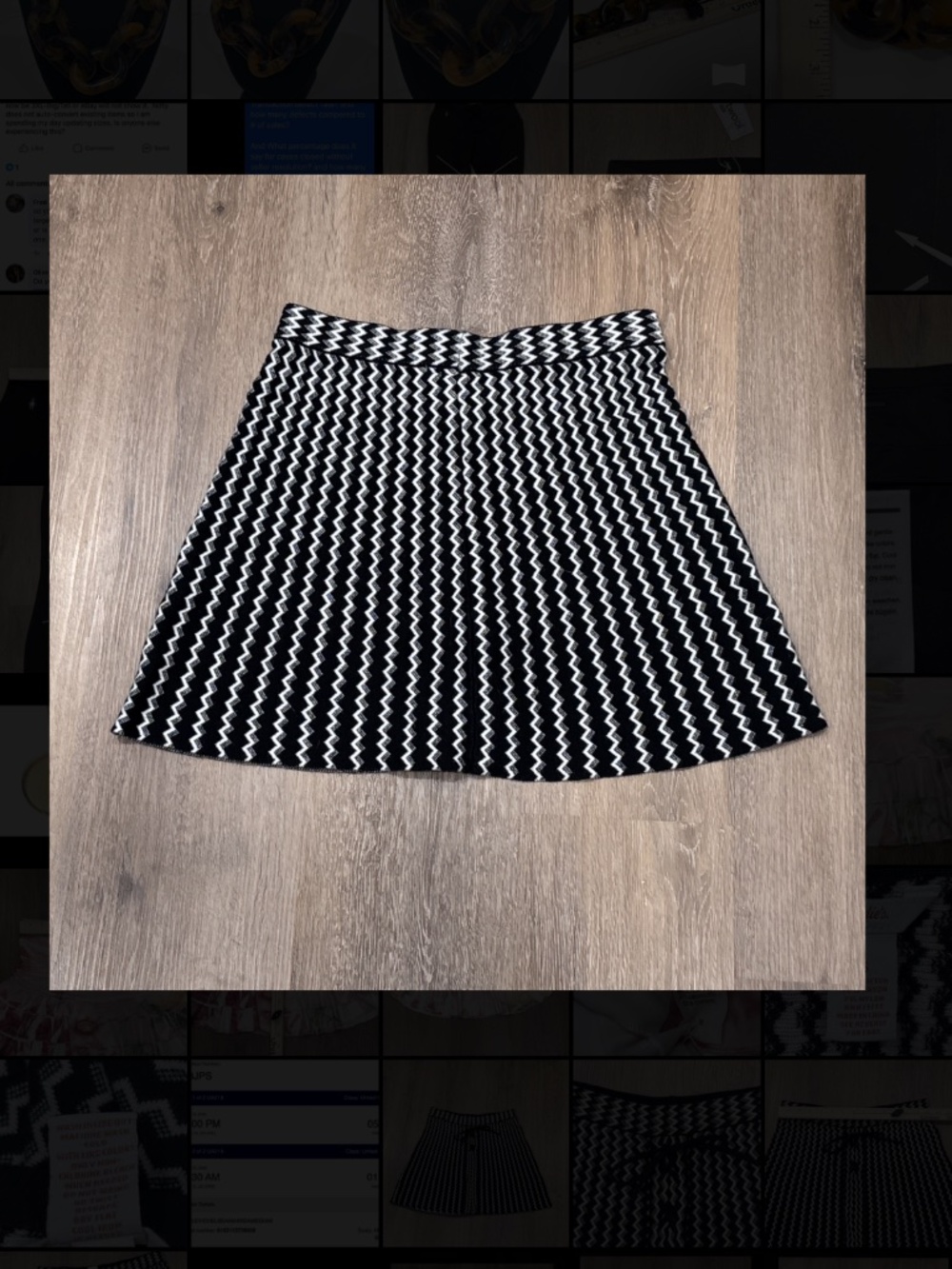 Candie's Black White Chevron Zig Zag Knit Mini Skirt Small Cotton Blend Tie - Picture 6 of 7